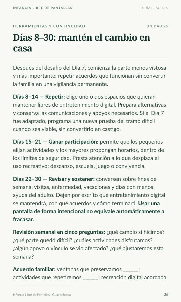 Página real: días 8 al 30, cómo mantener el cambio en casa